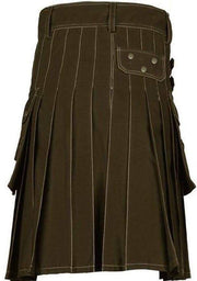 Men's Scottish Chocolate Brown Deluxe Utility Fashion Kilt 100% Cotton - #Kilts Boutique#