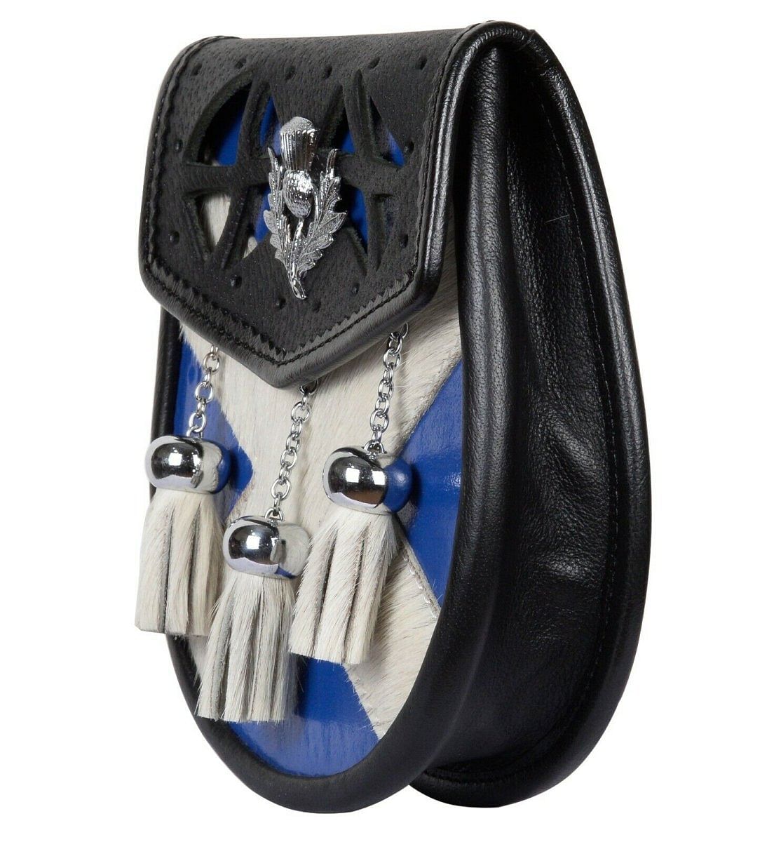 Men's Scottish Kilt Semi Dress Leather Sporran - Scottish Flag Pattern & Thistle - #Kilts Boutique#