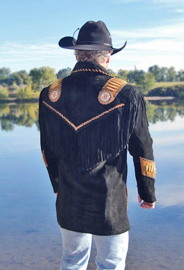 Men's Two Tone Western Fringed King Coat - Hand Beading And Lacing - Extensive Long Fringe - #Kilts Boutique#