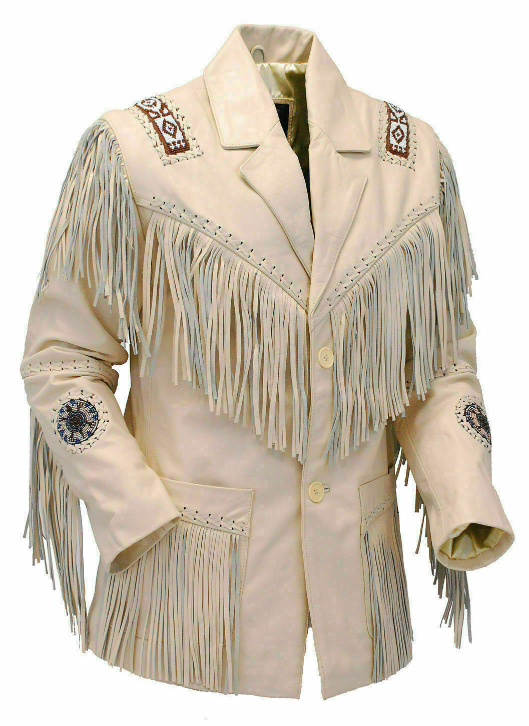 Men's Native American Suede Leather Fringes & Beaded