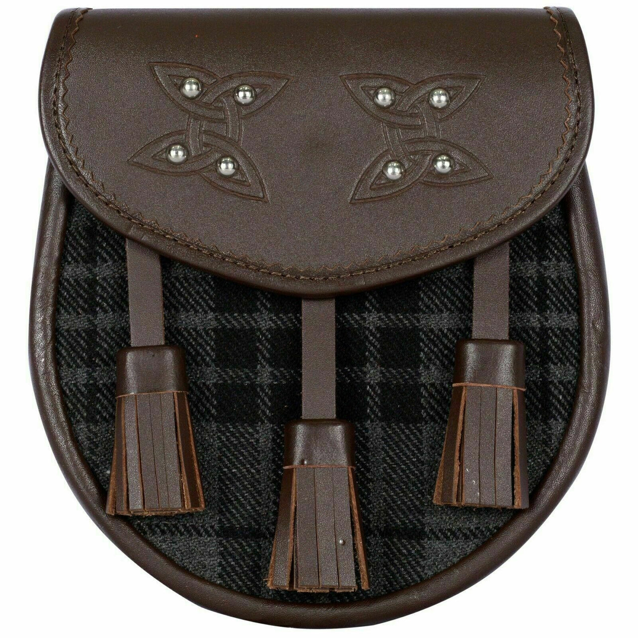 Highland Grey Watch Tartan Brown Leather Semi Dress Hybrid Sporran Chain Belt