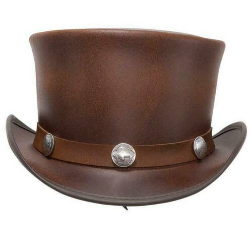 El Dorado Steampunk Deadman Leather Top Hat w/ Buffalo Rider Bull Studs