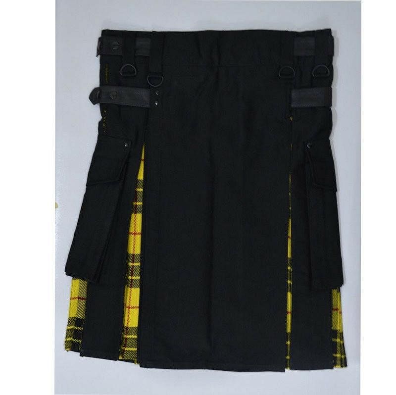 Scottish Hybrid Black & Mecleod of Lewis Tartan Kilt Men Handmade Utility Kilt - #Kilts Boutique#
