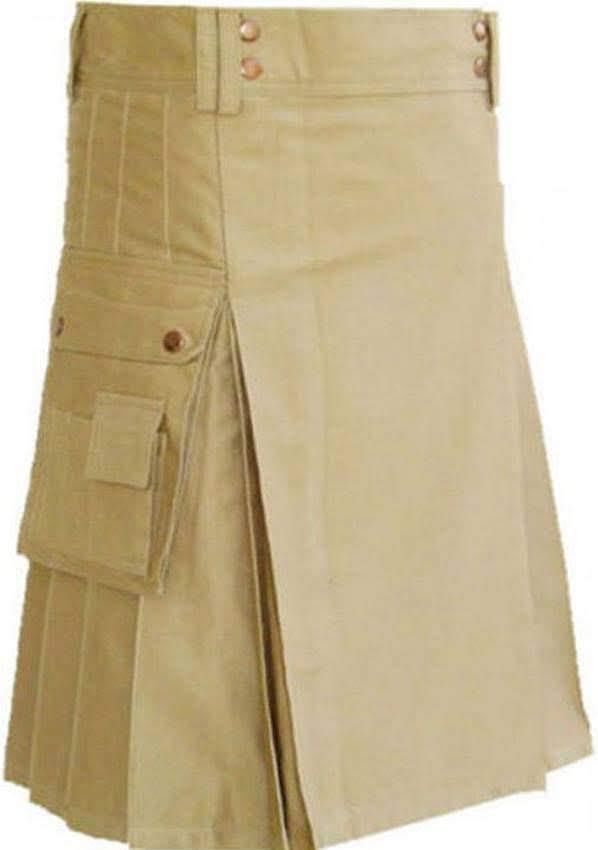 Scottish Men Utility Sports Kilt Khaki Cotton 100% Unisex Adult Custom Kilt - #Kilts Boutique#