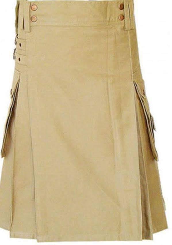 Scottish Men Utility Sports Kilt Khaki Cotton 100% Unisex Adult Custom Kilt - #Kilts Boutique#