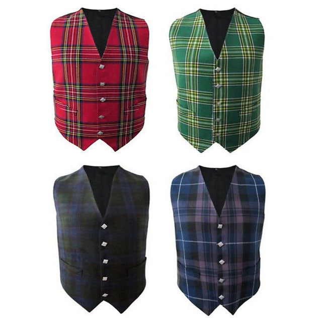 Scottish Men's Formal Tartan Waistcoats / Vests 4 Plaids Fully lined back strap - #Kilts Boutique#