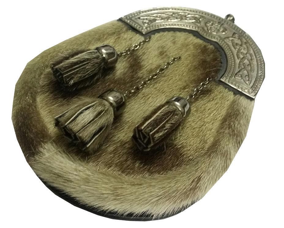 Scottish Men’s Full Dress Kilt Seal Skin Sporran Celtic Cantle Antique Finish - #Kilts Boutique#