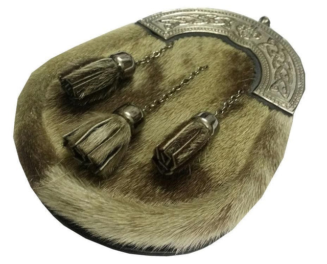 Scottish Men’s Full Dress Kilt Seal Skin Sporran Celtic Cantle Antique Finish - #Kilts Boutique#