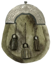 Scottish Men’s Full Dress Kilt Seal Skin Sporran Celtic Cantle Antique Finish - #Kilts Boutique#