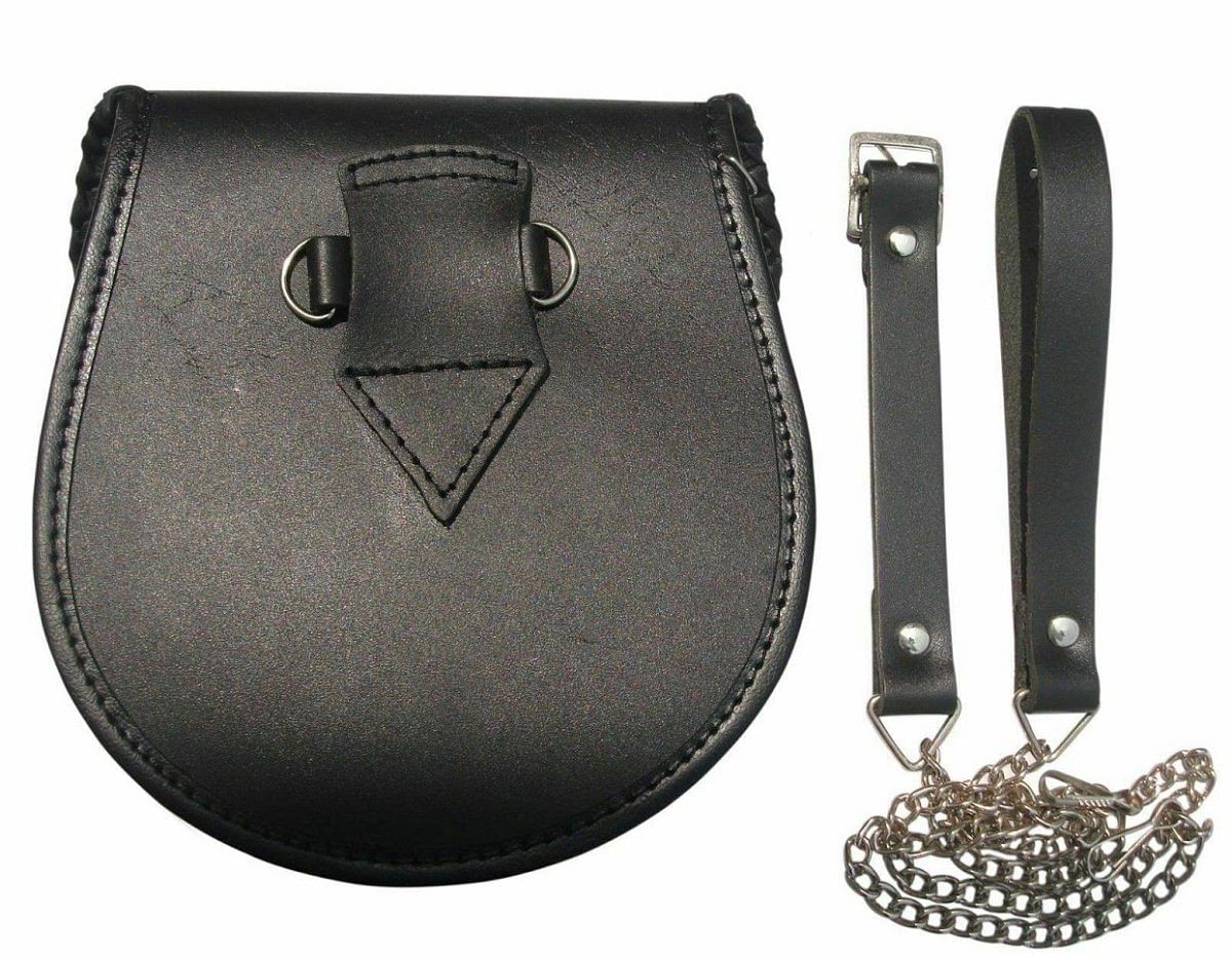 Scottish Men's Kilt Black Rabbit fur Pin-Lock Semi-Dress Sporran Pin Closure - #Kilts Boutique#