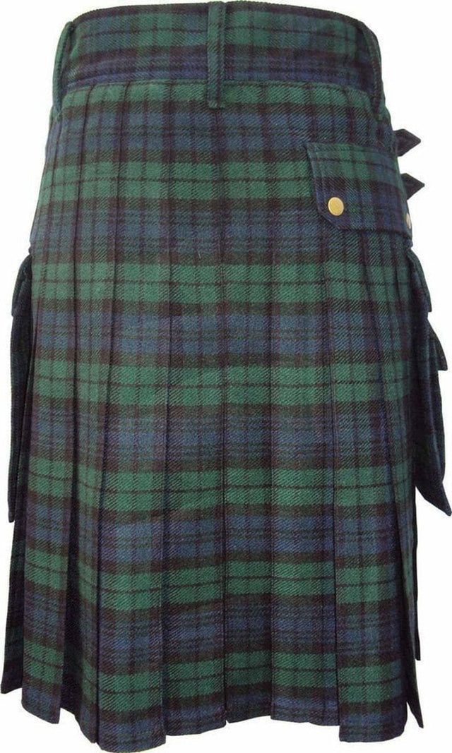 Scottish Modern Black Watch Tartan Utility Fashion Pocket Active Men Kilt - #Kilts Boutique#