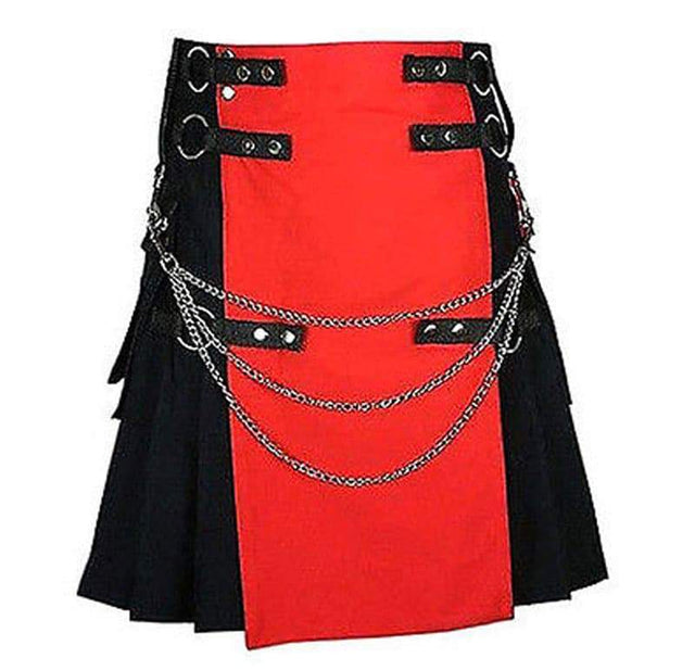 Scottish Red & Black Fashion Kilt Detachable Apron Flap pockets Formal and Casual Occasions - #Kilts Boutique#