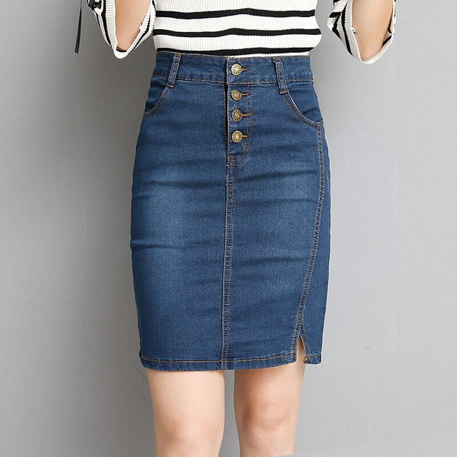 Skirt Denim Bodycon With Stretchy Midi Skirt Jeans High Waist Pencil Skirts Women - #Kilts Boutique#