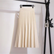 Spring Winter Women Knitted Pleated Skirt Fashion Midi Skirt Solid Color Loose High Waist Skirts Casual Female Women's Bottoms - #Kilts Boutique#