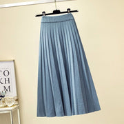 Spring Winter Women Knitted Pleated Skirt Fashion Midi Skirt Solid Color Loose High Waist Skirts Casual Female Women's Bottoms - #Kilts Boutique#