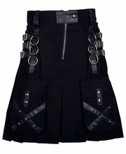 Utility Black Cotton Gothic Kilt Cargo Pockets Modern Gothic Fashion Kilt Active Men - #Kilts Boutique#