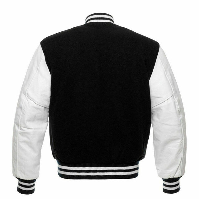 Varsity Letterman baseball jacket Wool Body & Leather Sleeves Black & White Classic - #Kilts Boutique#