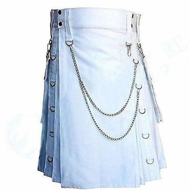 White Gothic Kilt Detachable Pockets Modern Gothic Fashion Kilt Active Men - #Kilts Boutique#