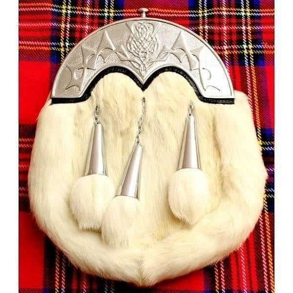 White Rabbit Fur Kilt Sporran with Long Tassels - #Kilts Boutique#