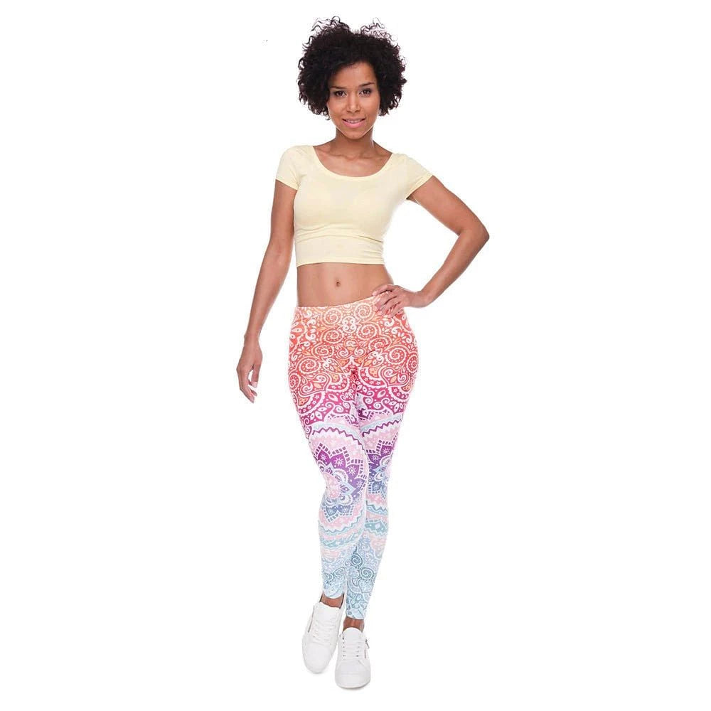 Women Fashion Legging Aztec Round Ombre Printing leggins Slim High Waist Leggings Woman Pants - #Kilts Boutique#