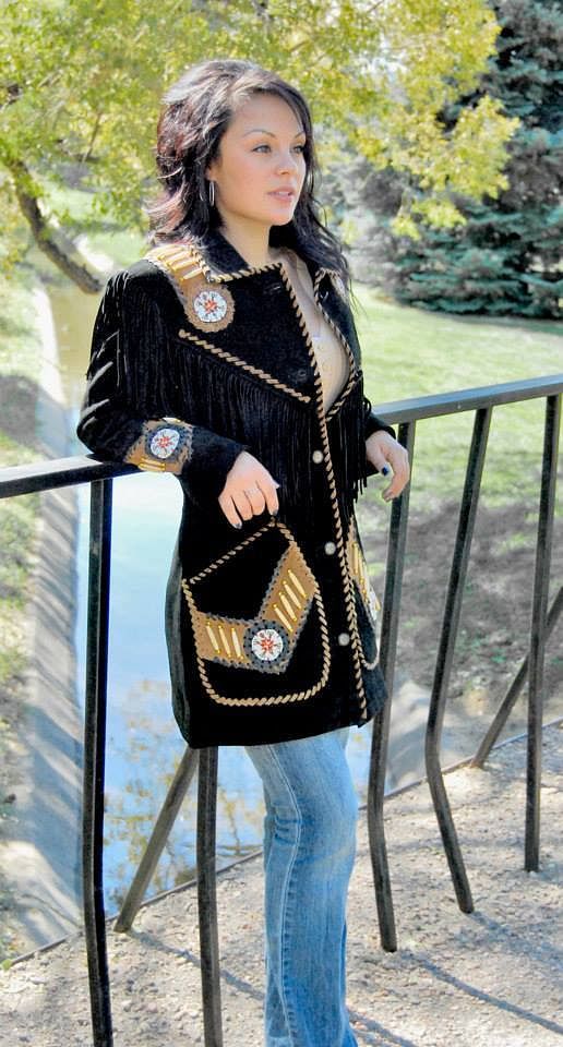Women Two Tone Western Fringed Queen Coat - Hand Beading, Lacing and Long Fringe - #Kilts Boutique#