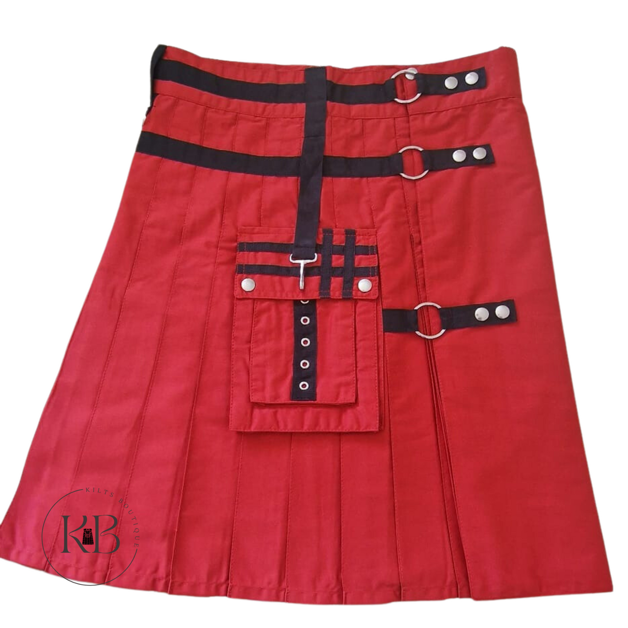 Red & Black Fashion Utility Kilt Detachable Apron Flap Pockets