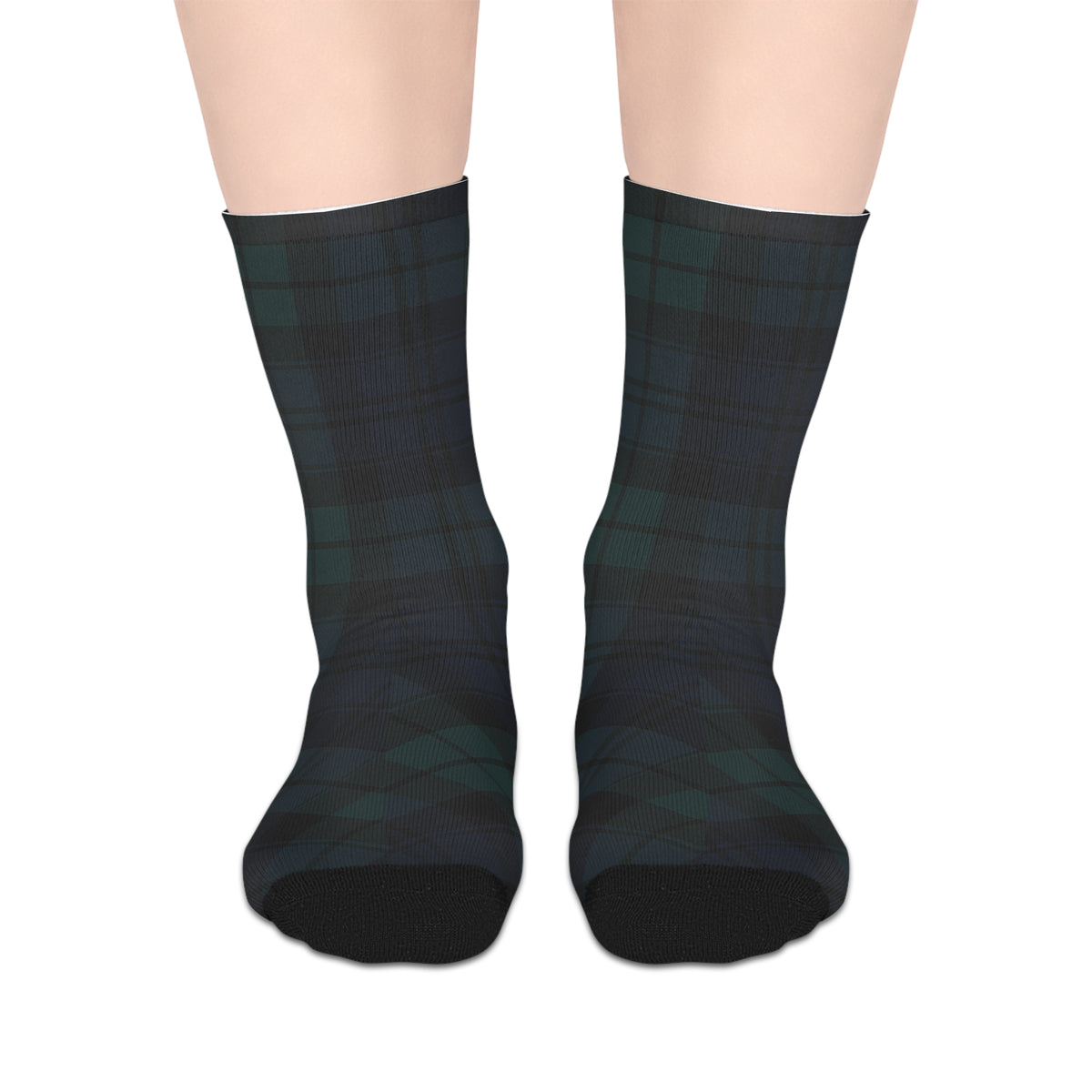 Black Watch Plaid Mid-Length Socks, Cozy Wear, Perfect for Gifting, Casual Comfort, Fall Fashion, Holiday Stocking Stuffers