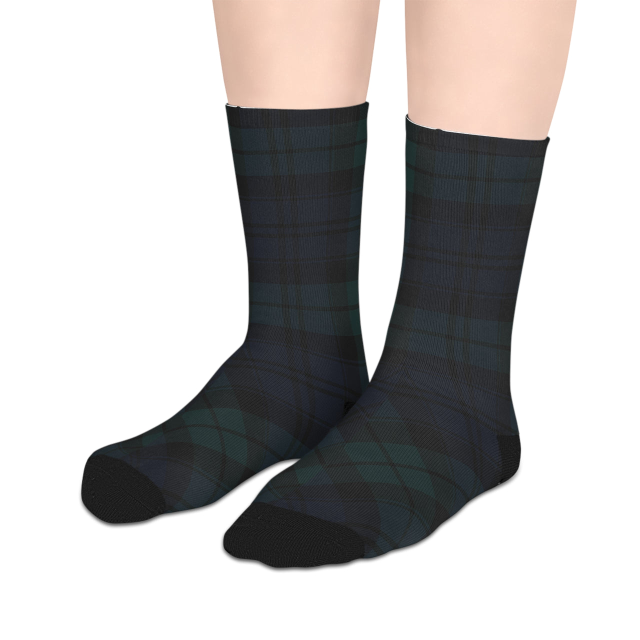 Black Watch Plaid Mid-Length Socks, Cozy Wear, Perfect for Gifting, Casual Comfort, Fall Fashion, Holiday Stocking Stuffers