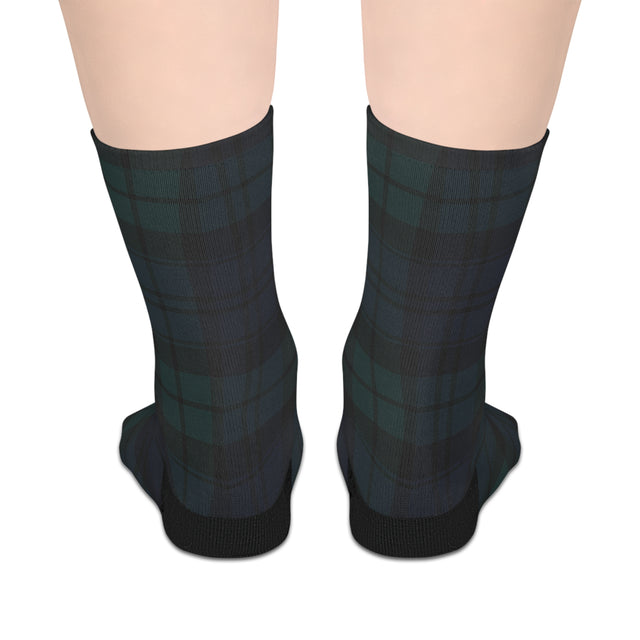 Black Watch Plaid Mid-Length Socks, Cozy Wear, Perfect for Gifting, Casual Comfort, Fall Fashion, Holiday Stocking Stuffers