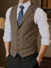 Men's Slim-Fit Vintage V-Neck Sleeveless Business Vest – All-Season Formal Waistcoat