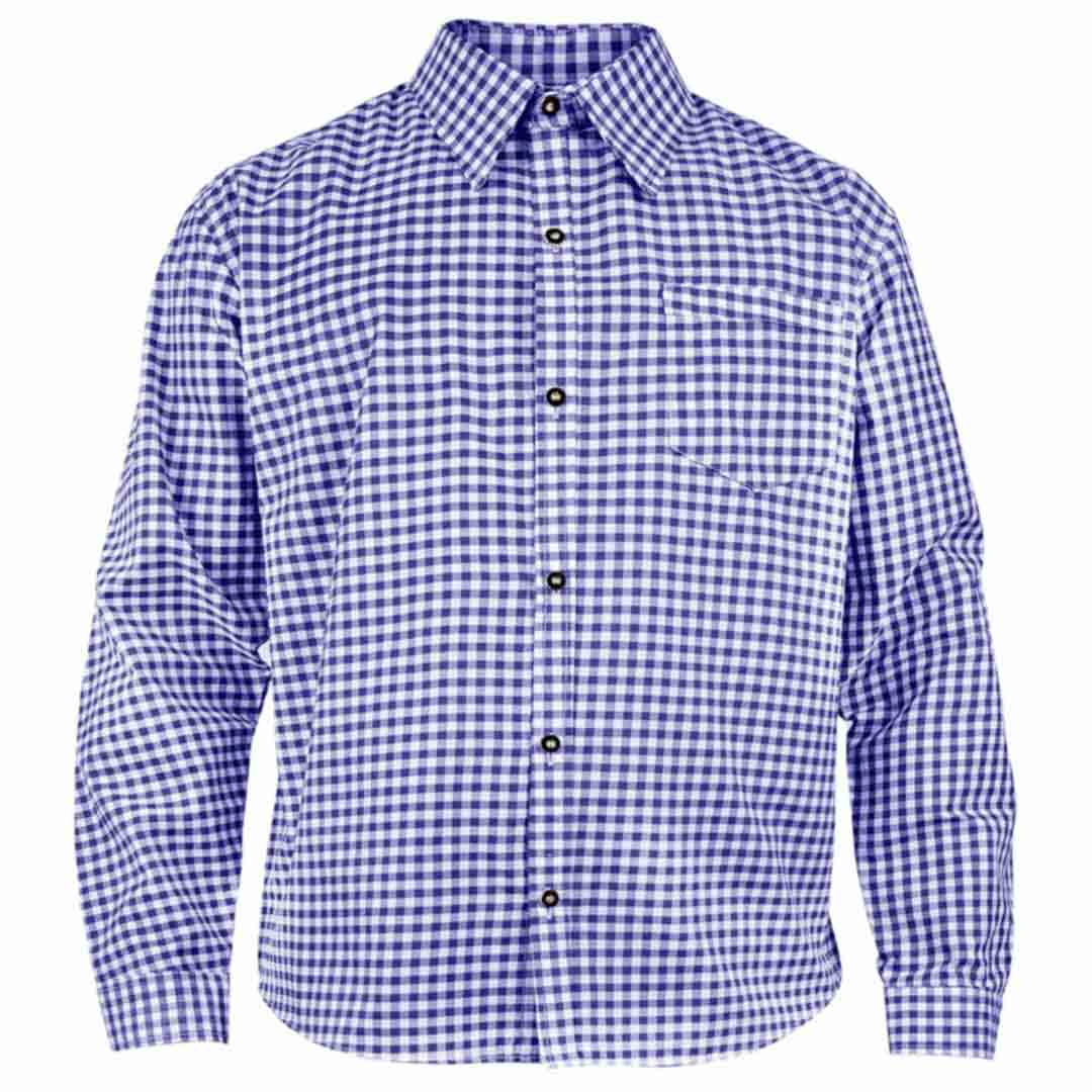 Men’s Bavarian Gingham Shirt Blue Check Shirt for Oktoberfest & Casual Wear