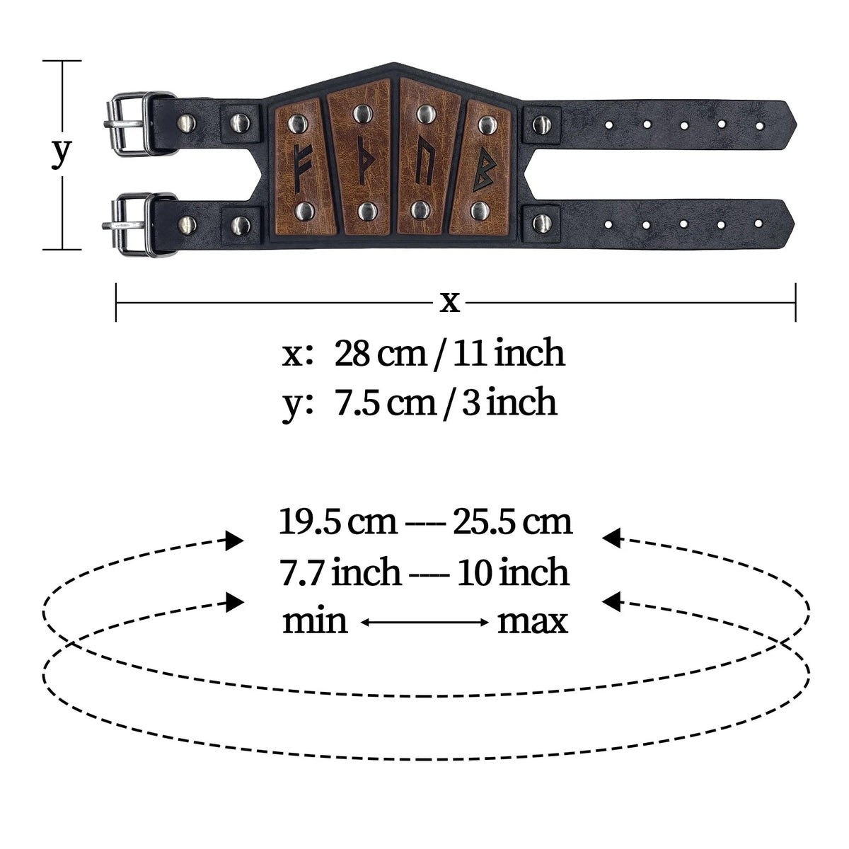 Adjustable Viking Rune Faux Leather Bracelet, Medieval Wristband