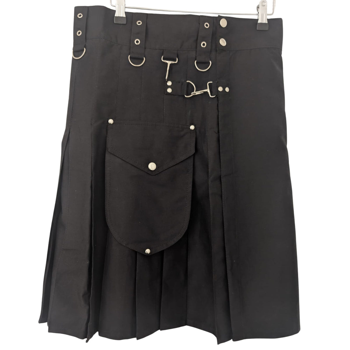Kilts Boutique Men’s Gothic Utility Kilt – Cotton-Blend 24″ Drop with V Pocket, D-Rings – Pleated Work Festival Kilt