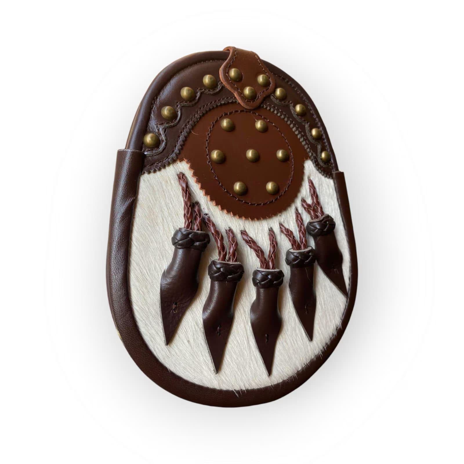 Scottish Brown Leather Full Dress Kilt Sporran with Chain & Belt