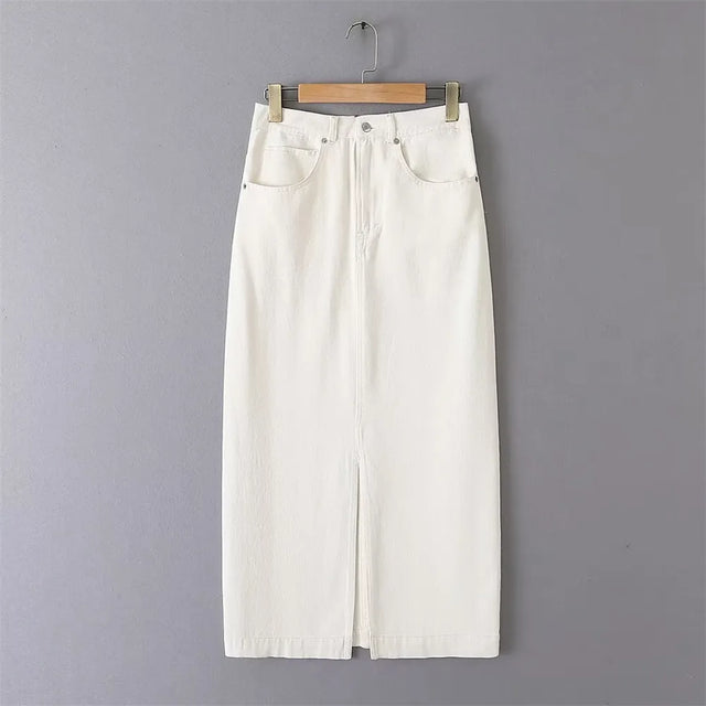 Denim Skirt Versatile Loose Hem Split High Waist