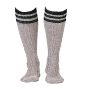 Bavarian Knee-High Cotton Socks – Oatmeal Marl, Green Stripe Cuff