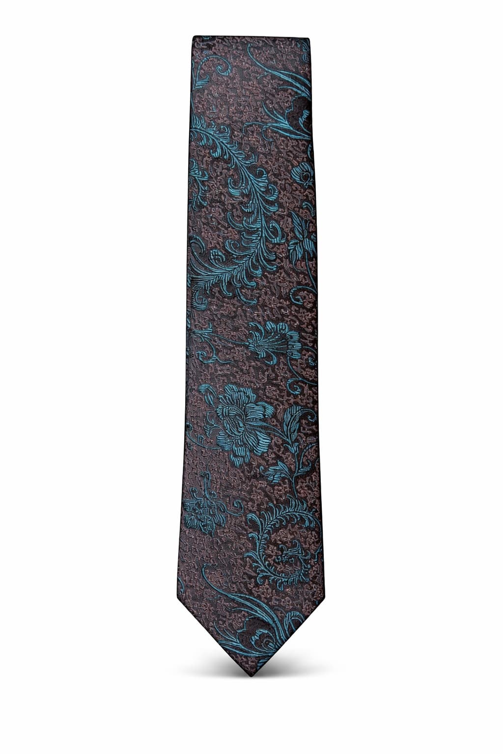 Men’s Paisley Slim Tie Green Burgundy Floral Necktie