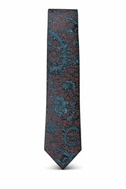 Men’s Paisley Slim Tie Green Burgundy Floral Necktie