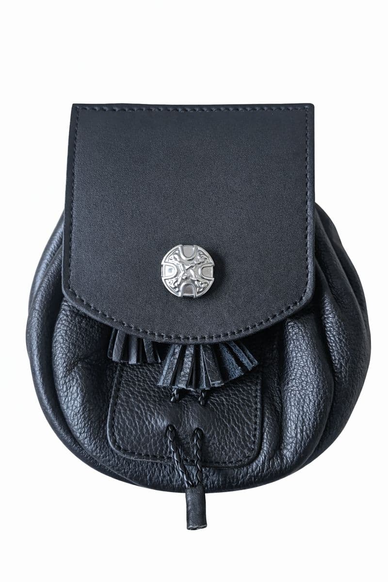 Handmade Black Leather Rob Roy Sporran with Chain Set