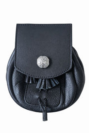 Handmade Black Leather Rob Roy Sporran with Chain Set