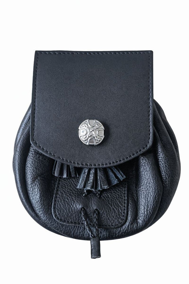 Handmade Black Leather Rob Roy Sporran with Chain Set