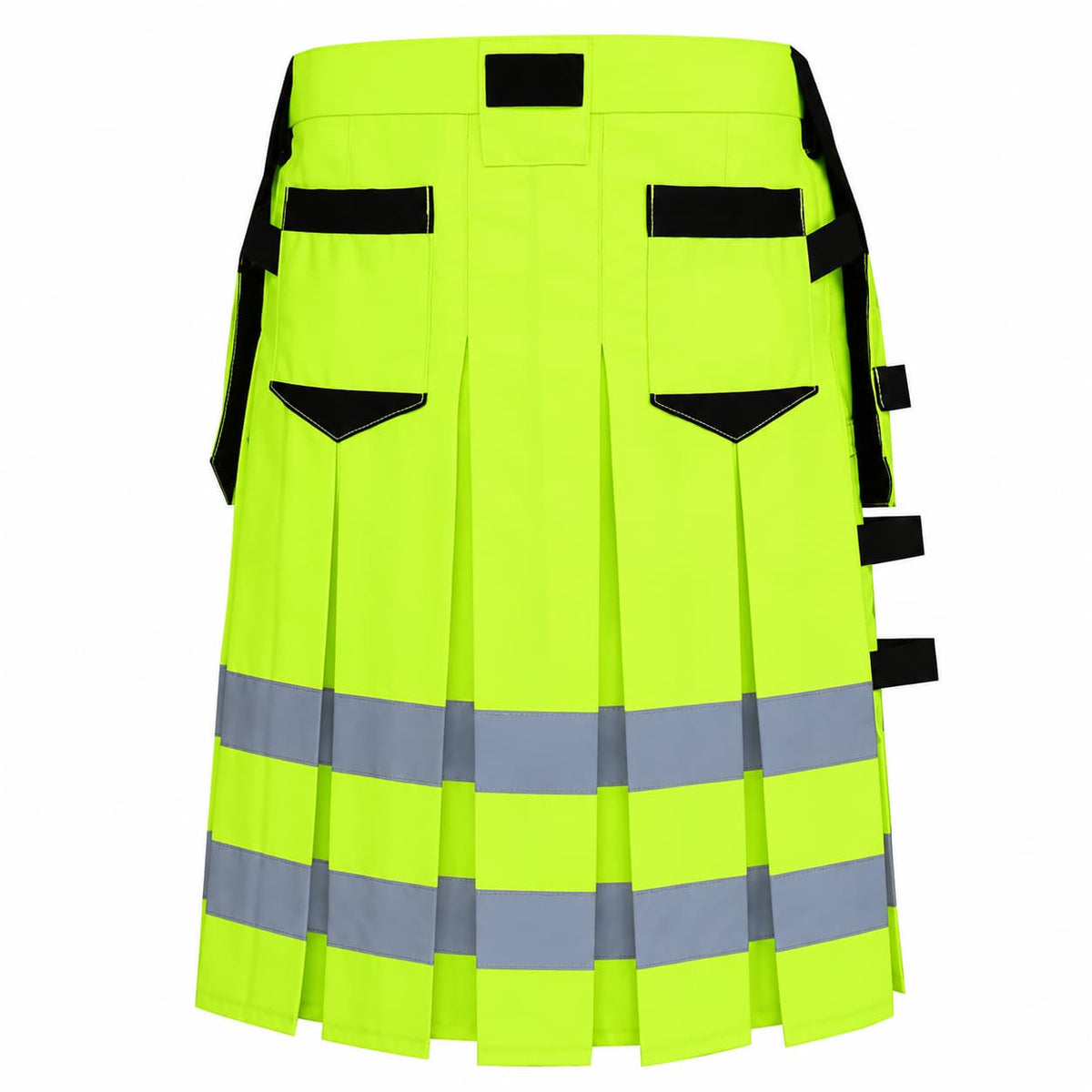 Neon Green Hi-Vis Utility Work Kilt for Men | Reflective Safety Tape Workwear Kilt with Cargo Pockets