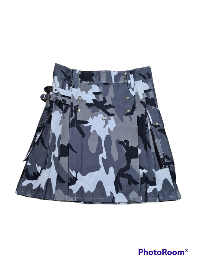 Men’s Urban Camouflage Tactical Utility Kilt – Army Style Cargo Kilt with Pockets