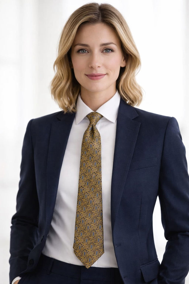 Men & Women Paisley Tie Gold Brown Classic Necktie 145cm x 8cm Formal Wedding Office