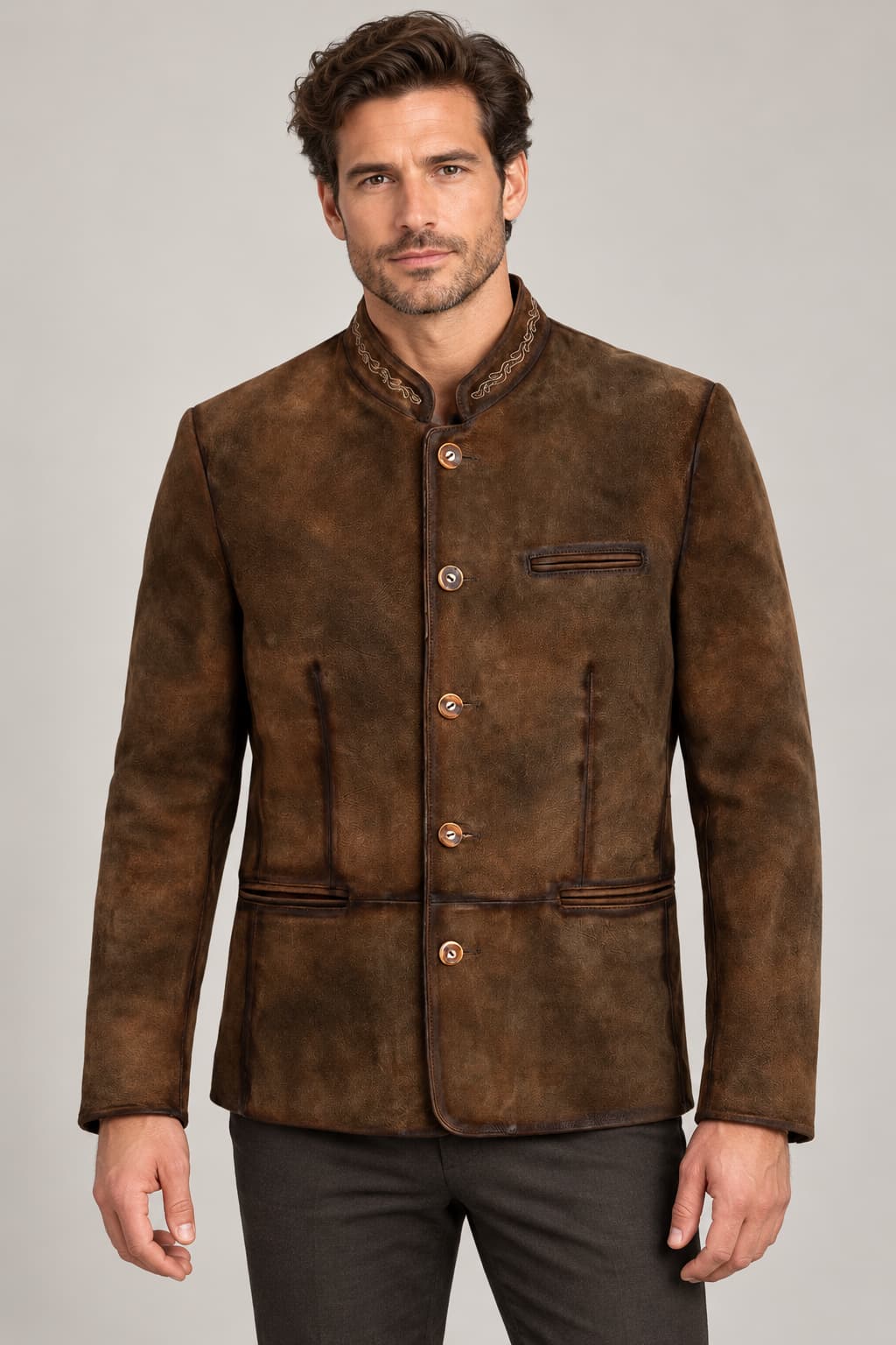 Men’s Brown Suede Trachten Jacket Made to Order