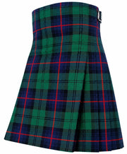 Armstrong Modern Tartan Kilt in green, navy blue, and red tartan pattern with pleated design and adjustable leather buckle straps Side