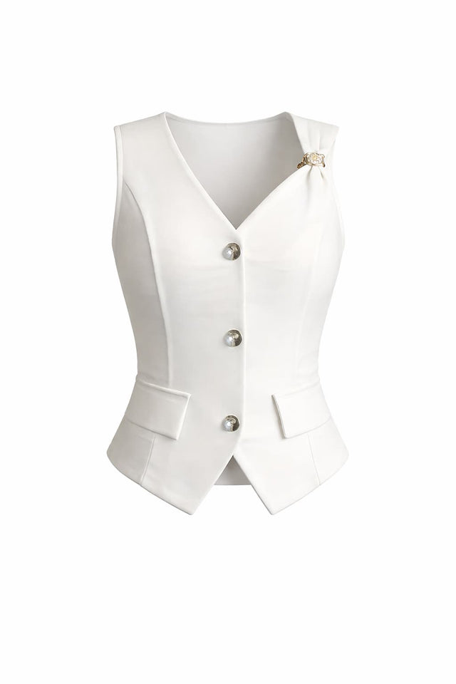 Women's Elegant Solid Color Waistcoat Vest, Sleeveless V-Neck Single Breasted Blazer Vest Top, Casual Office Work Waistcoat Jacket