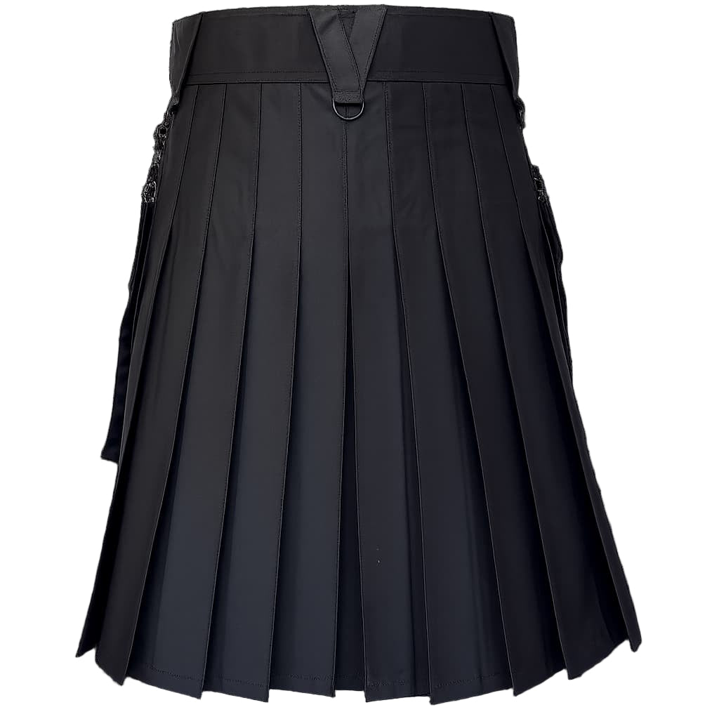 Black pleated skirt with belt on a white background