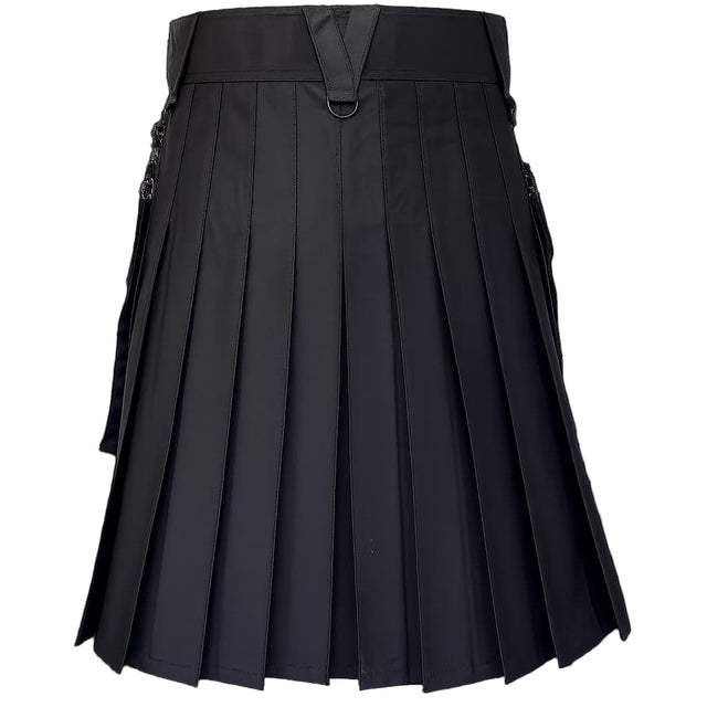 Black pleated skirt with belt on a white background