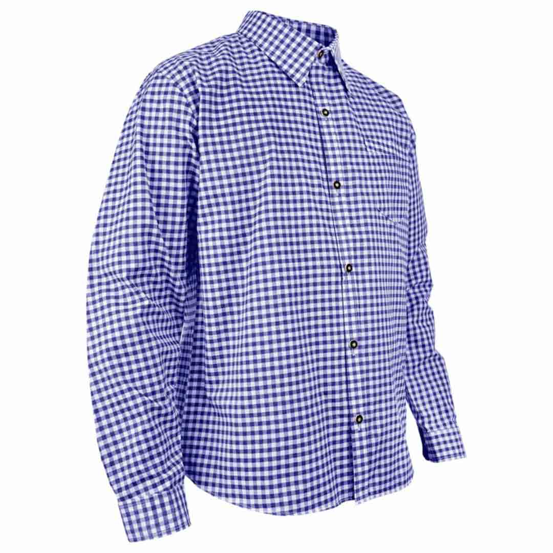 Men’s Bavarian Gingham Shirt Blue Check Shirt for Oktoberfest & Casual Wear
